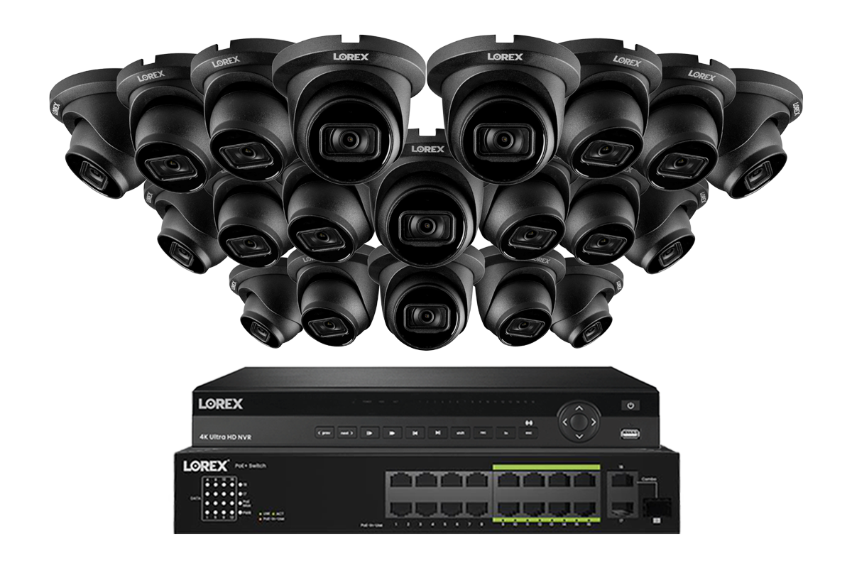 Lorex 4K (32 Camera Capable) Wired NVR System with Nocturnal 3 20 Black Smart IP Dome Cameras Featuring Listen-In Audio and 30FPS Recording