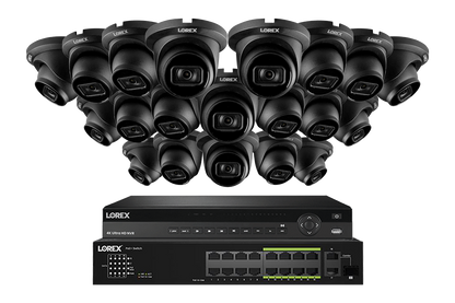 Lorex 4K (32 Camera Capable) Wired NVR System with Nocturnal 3 20 Black Smart IP Dome Cameras Featuring Listen-In Audio and 30FPS Recording