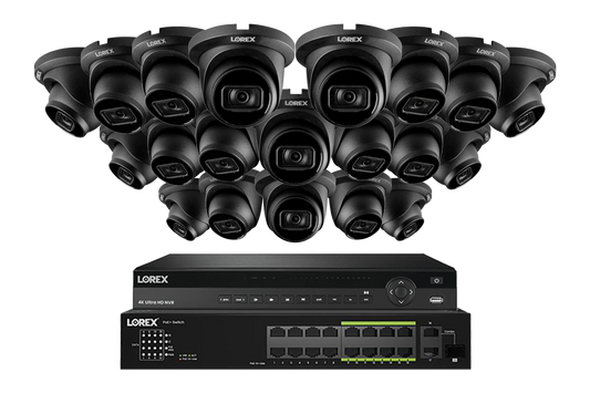 Lorex 4K (32 Camera Capable) Wired NVR System with Nocturnal 3 20 Black Smart IP Dome Cameras Featuring Listen-In Audio and 30FPS Recording