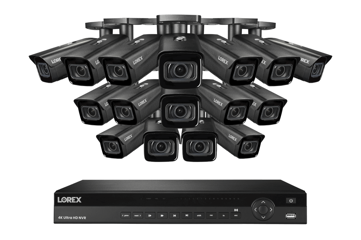 Lorex 4K (16 Camera Capable) 4TB Wired NVR System with Nocturnal 3 Smart IP Bullet Cameras with Motorized Varifocal Lens - Black 16