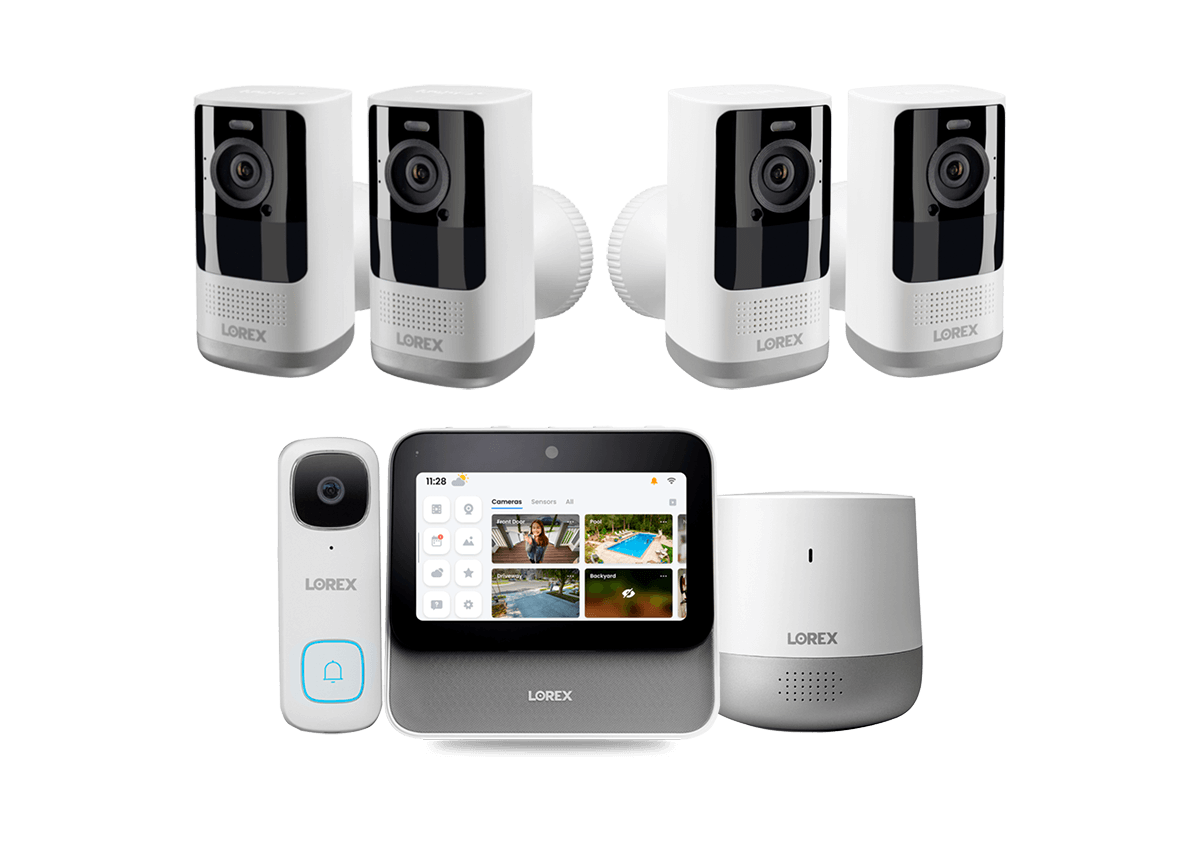 Lorex Smart Home Security Center with 4 2K Wire-Free Cameras, 2K Doorbell and Range Extender