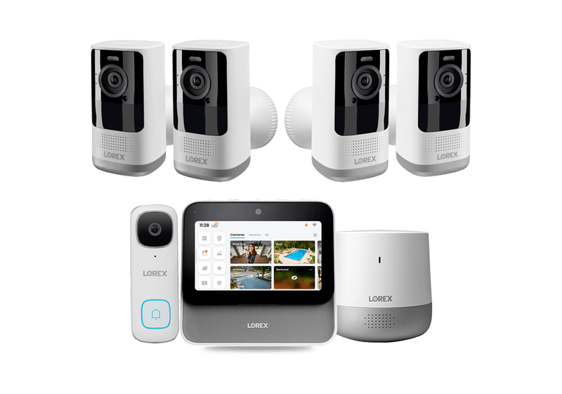 Lorex Smart Home Security Center with 4 2K Wire-Free Cameras, 2K Doorbell and Range Extender