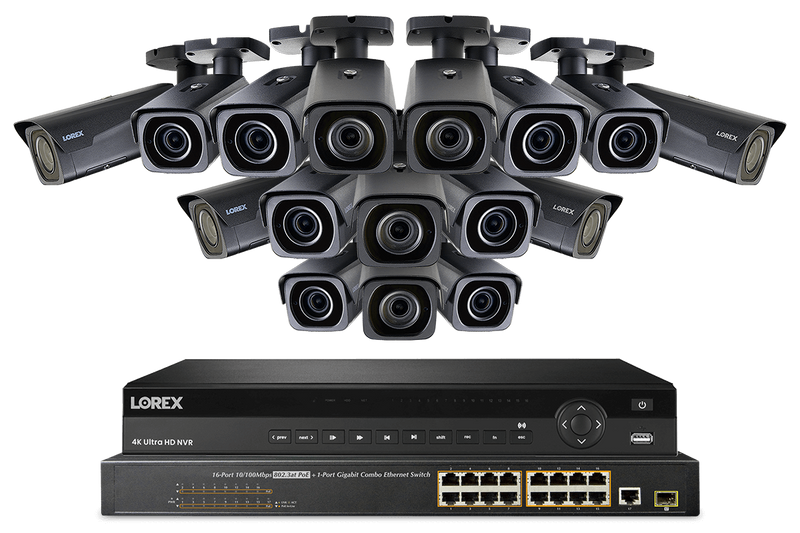 32-Channel NVR System with Sixteen 4K (8MP) Nocturnal Varifocal Zoom IP Cameras, 250FT Night Vision