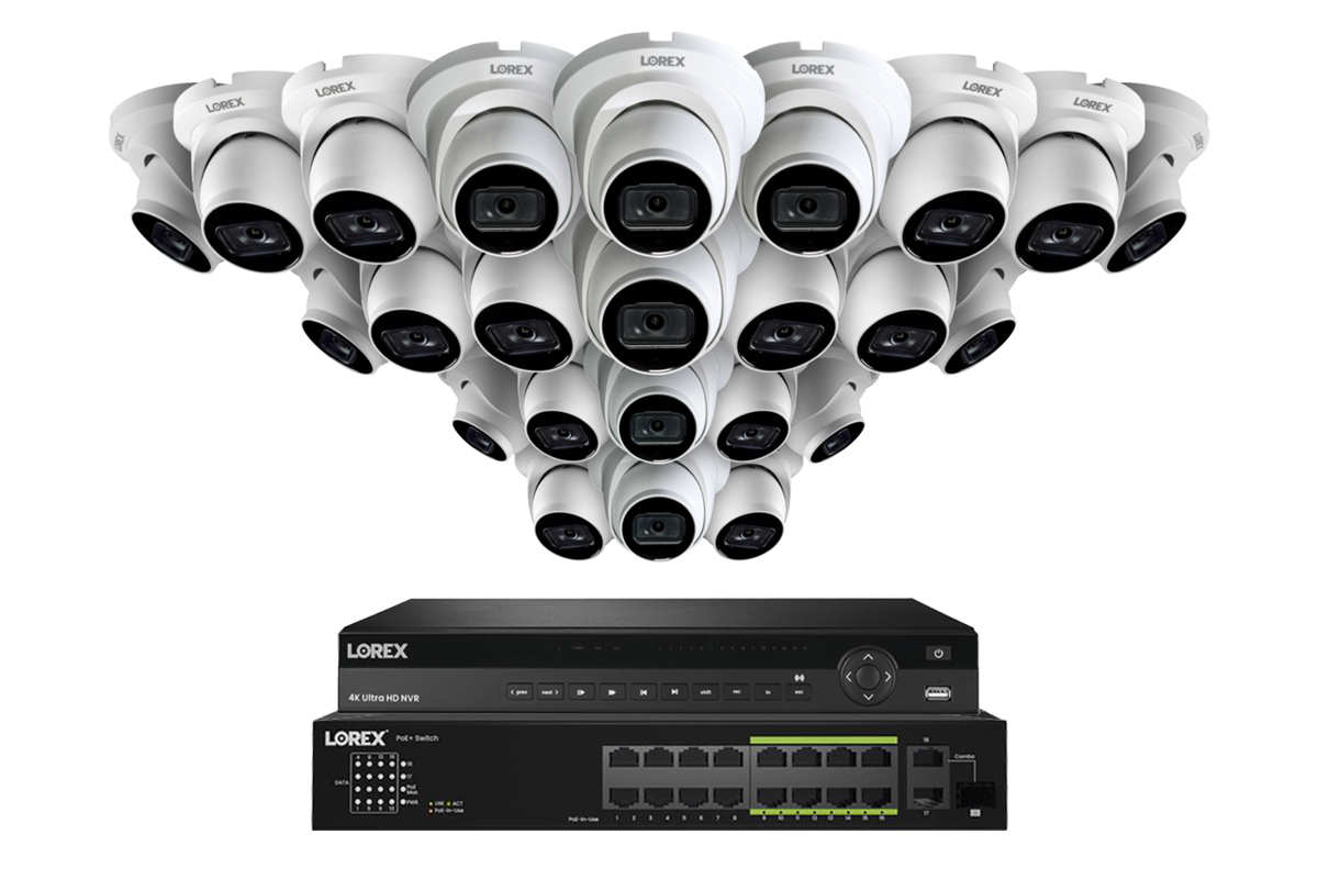 Lorex Fusion (4K 32-Camera Capable) NVR System with Bullet Cameras featuring Listen-In Audio - White 24