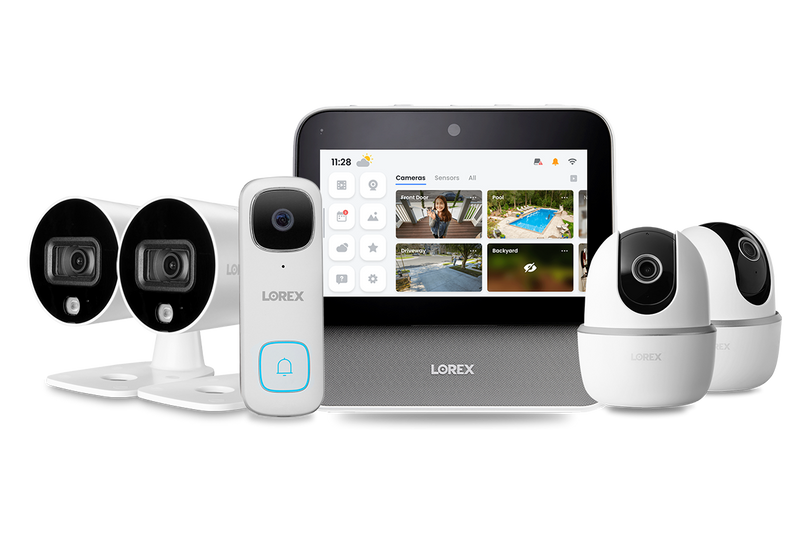 Lorex Smart Home Security Center with 2 Outdoor Cameras, 2 2K Pan-Tilt Indoor Cameras and 2K Doorbell
