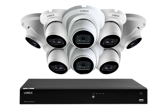 Lorex 4K 16-Camera Capable (Wired or Fusion Wi-Fi) 4TB Wired NVR System with 8 IP Dome Cameras featuring Listen-In Audio