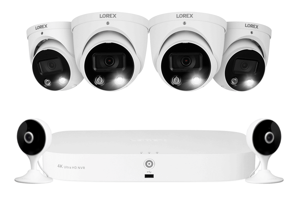 Lorex Fusion 4K 8-Channel 2TB Wired NVR System with Four 4K IP Dome Cameras + Two 2K Wi-Fi Indoor Cameras
