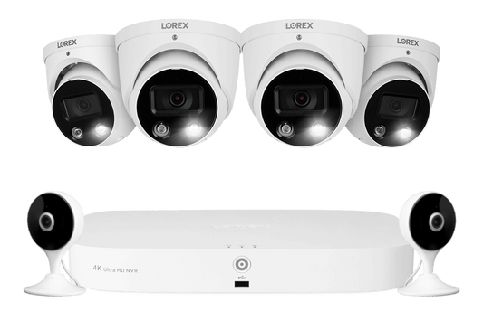 Lorex Fusion 4K 8-Channel 2TB Wired NVR System with Four 4K IP Dome Cameras + Two 2K Wi-Fi Indoor Cameras