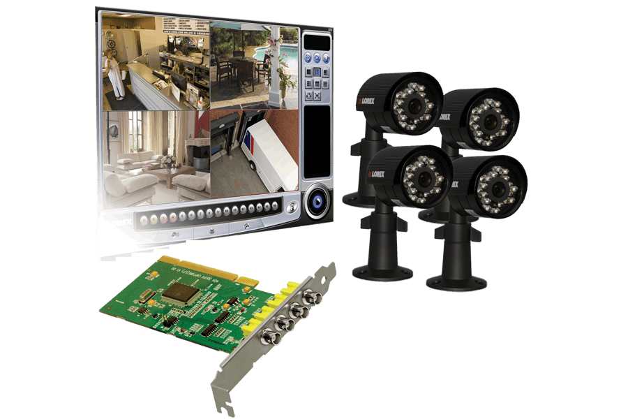 PC security camera system - 4 channel DVR card with 4 security cameras 