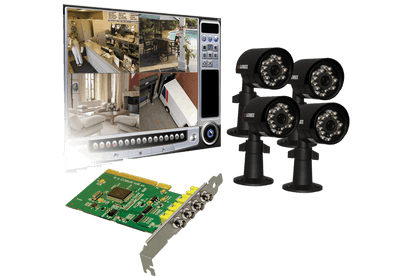 PC security camera system - 4 channel DVR card with 4 security cameras 