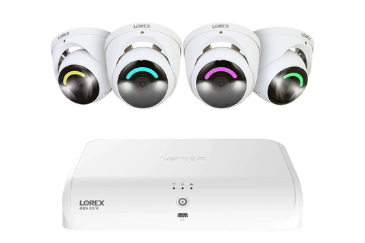 Lorex 4K Fusion 2TB Wired NVR System with Four 4K IP Dome Smart Security Lighting Cameras