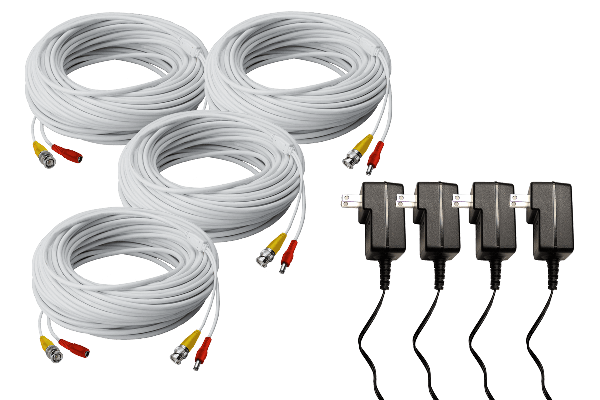 120FT high performance BNC Video/Power Cable & 12V Power Adapter for Lorex security camera systems (4-pack)