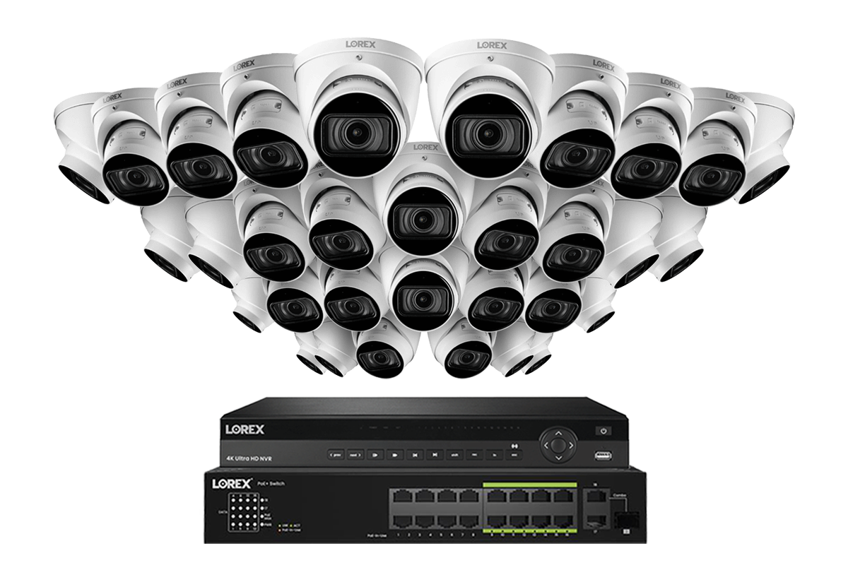 Lorex 4K (32 Camera Capable) Wired NVR System with Nocturnal 3 Smart IP Dome Cameras Featuring Motorized Varifocal Lens and 30FPS Recording