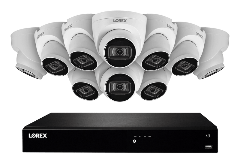 16-Channel Fusion NVR System with Ten 4K (8MP) IP Dome Cameras with Listen-In Audio