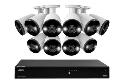 Lorex Fusion 4K (16 Camera Capable) 4TB Wired NVR System with Bullet Cameras Featuring Smart Deterrence and Two-Way Talk