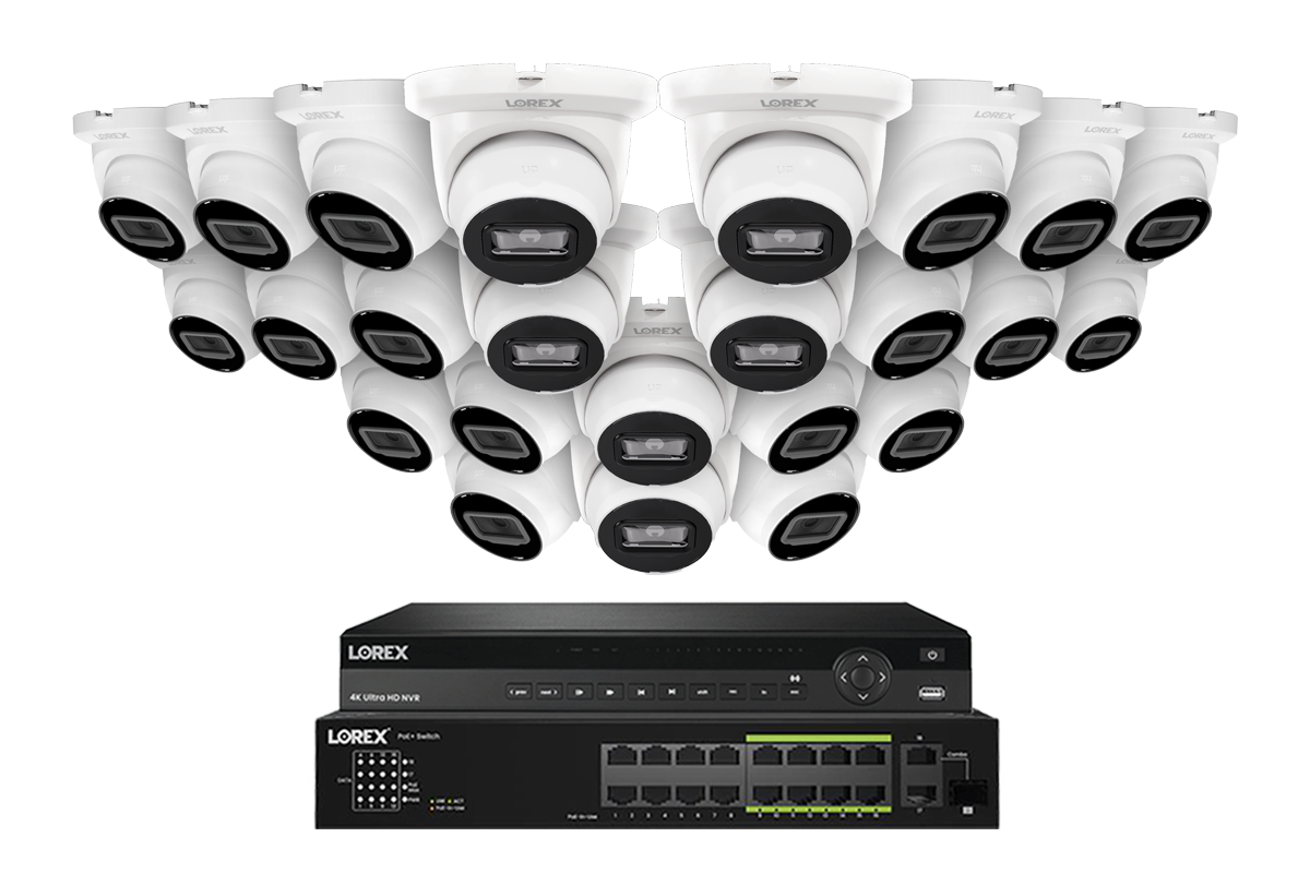 Lorex Pro Series 4K 32 Camera Capable Wired NVR System with 4MP (2K) A4 IP Turret Cameras - White 24