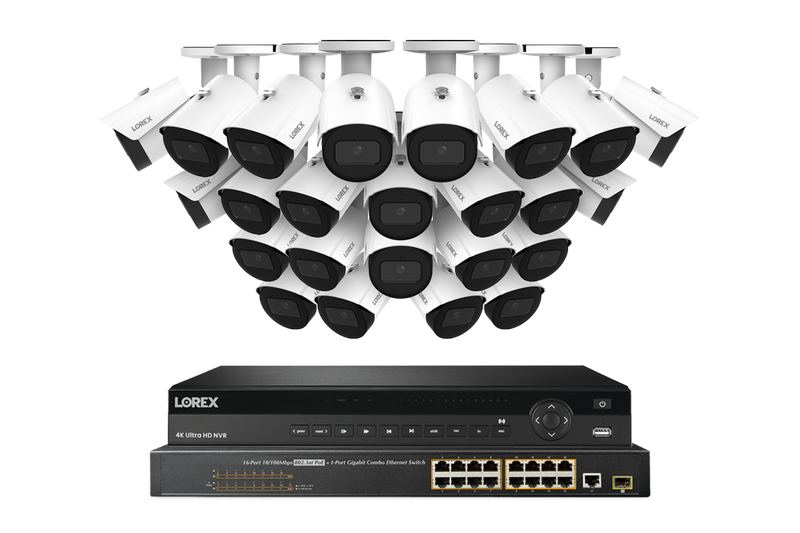 Lorex NVR with A20 (Aurora Series) IP Bullet Cameras - 4K 32-Channel 8TB Wired System - White 24