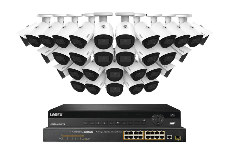 Lorex NVR with A20 (Aurora Series) IP Bullet Cameras - 4K 32-Channel 8TB Wired System - White 32