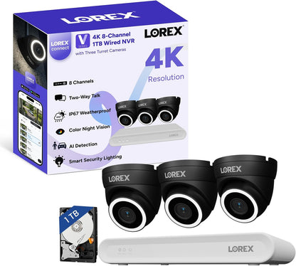 Lorex Connect (New App) | V-Series | 8Ch 4K NVR System | 3 IP PoE Cameras
