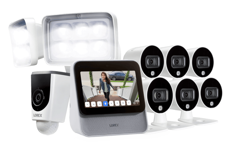 Lorex Smart Home Security Center with Six 1080p Outdoor Wi-Fi Cameras and Wi-Fi Floodlight Camera