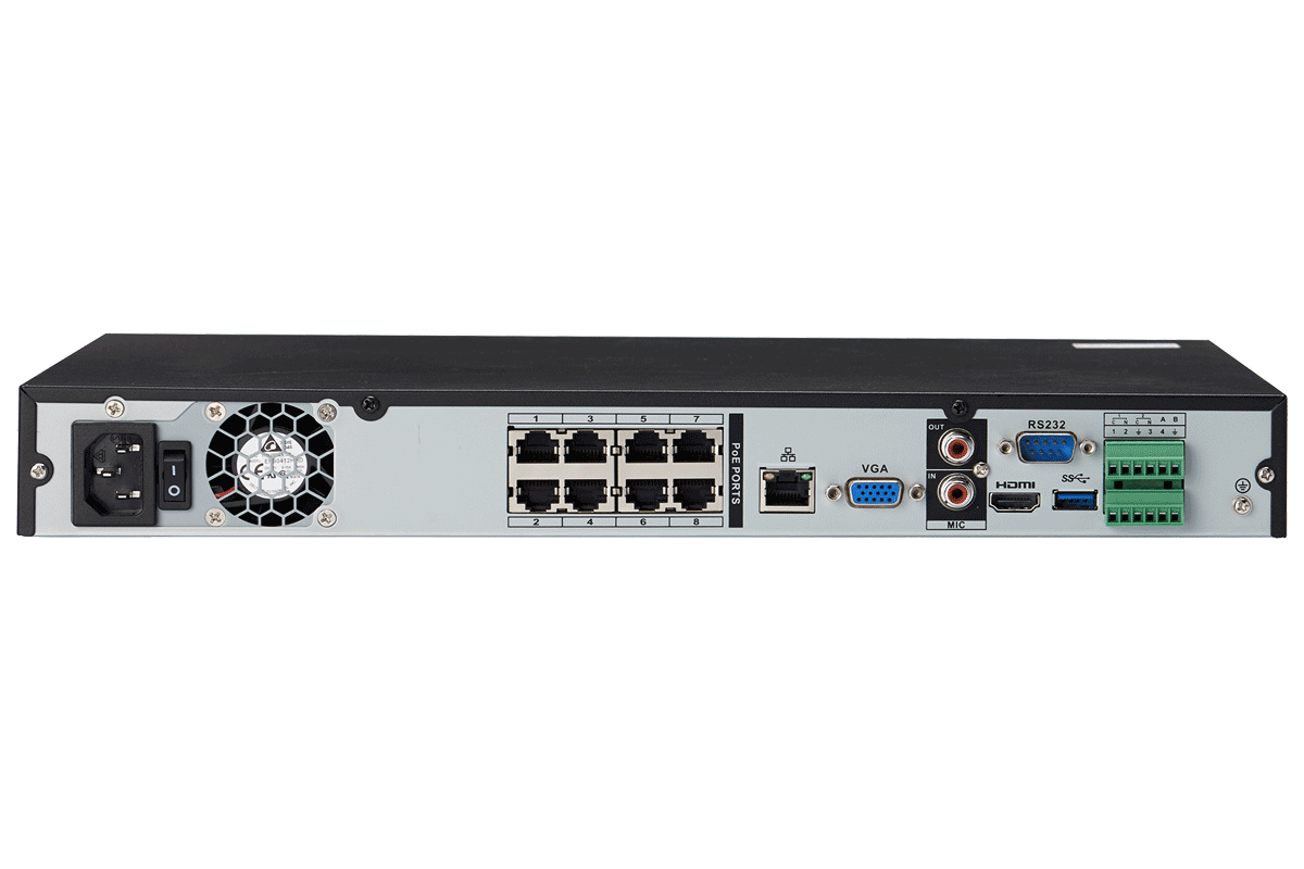 4K Ultra HD 8 Channel Security NVR, 2TB Hard Drive, POE, Records 4K (4 x 1080p) at 30FPS with Audio Recording