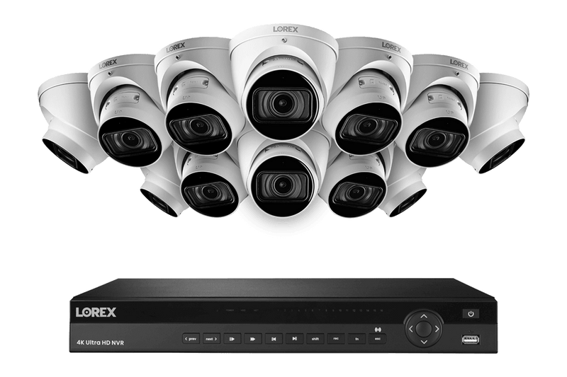 16-Channel Nocturnal NVR System with Twelve 4K (8MP) Smart IP Optical Zoom Dome Security Cameras with Real-Time 30FPS Recording and Listen-in Audio