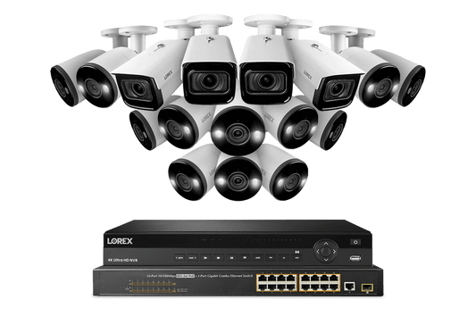 Lorex 4K 32-Channel 8TB Wired NVR System with 12 Active Deterrence Cameras and 4 Motorized Varifocal Cameras