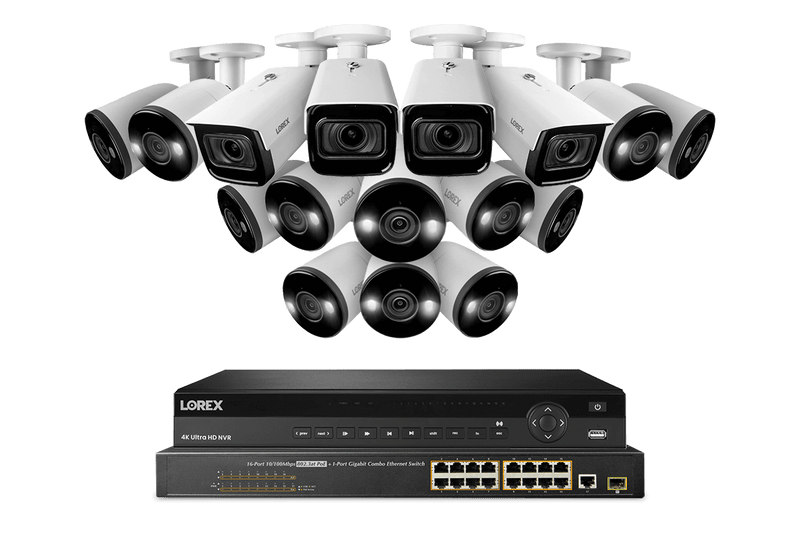 Lorex 4K 32-Channel 8TB Wired NVR System with 12 Active Deterrence Cameras and 4 Motorized Varifocal Cameras