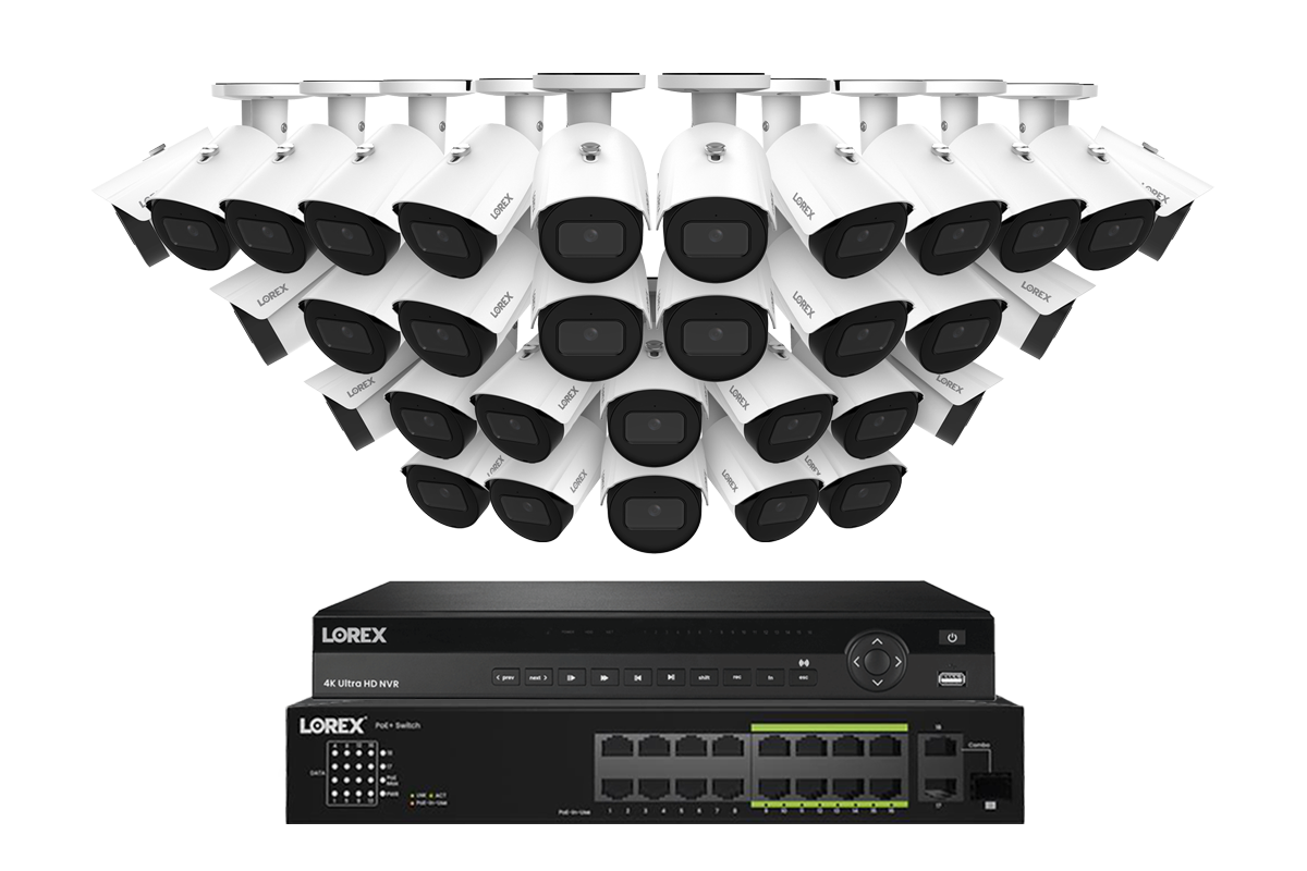 Lorex NVR with A20 (Aurora Series) IP Bullet Cameras - 4K 32-Channel Wired System - White 32