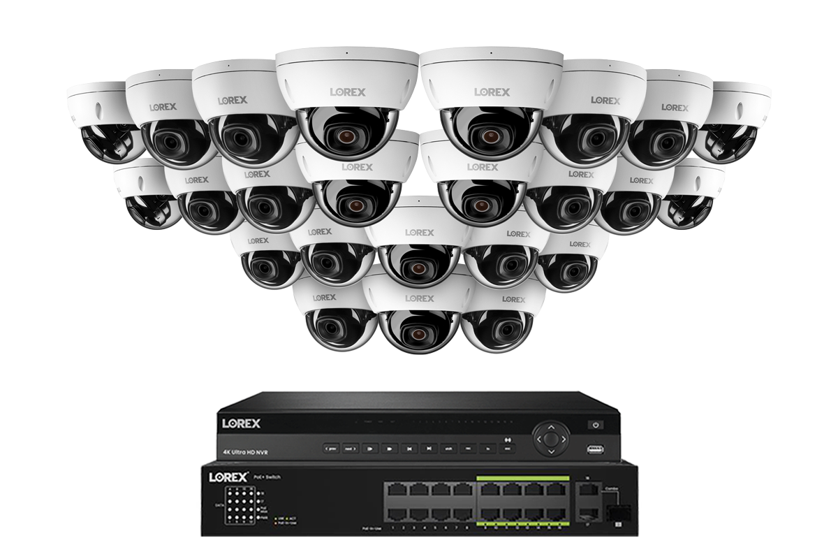 Lorex Pro Series 4K 32 Camera Capable Wired NVR System with 4MP (2K) A4 IP Dome Cameras - White 24