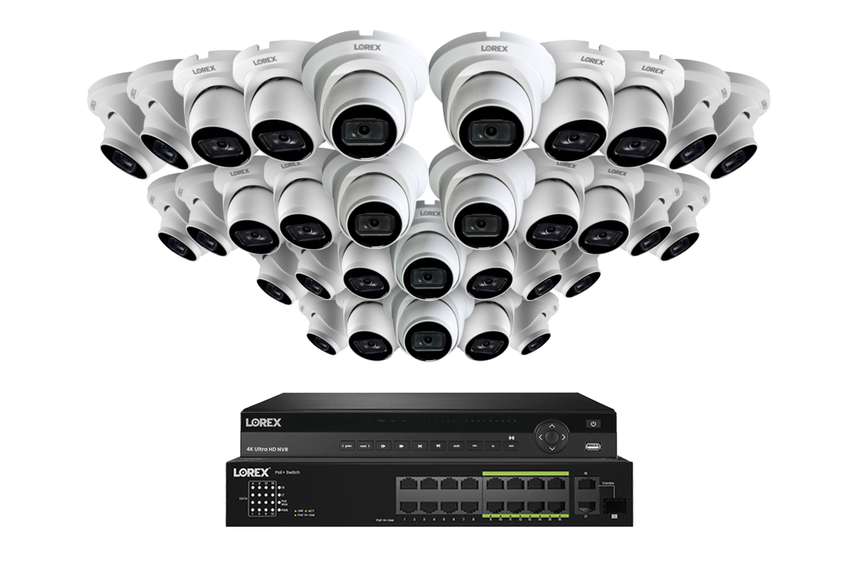 Lorex 4K (32 Camera Capable) Wired NVR System with Nocturnal 3 Smart IP Dome Cameras Featuring Listen-In Audio and 30FPS Recording