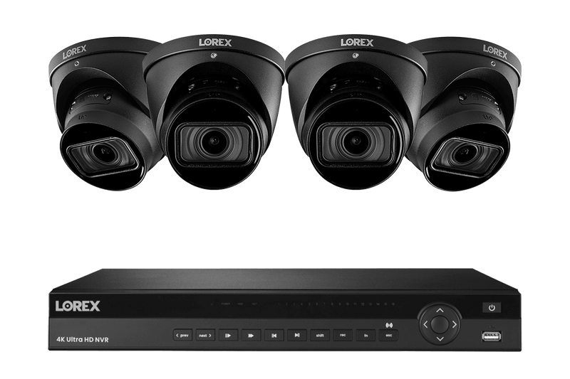 16-Channel Nocturnal NVR System with Four 4K (8MP) Smart IP Optical Zoom Dome Security Cameras with Real-Time 30FPS Recording and Listen-in Audio
