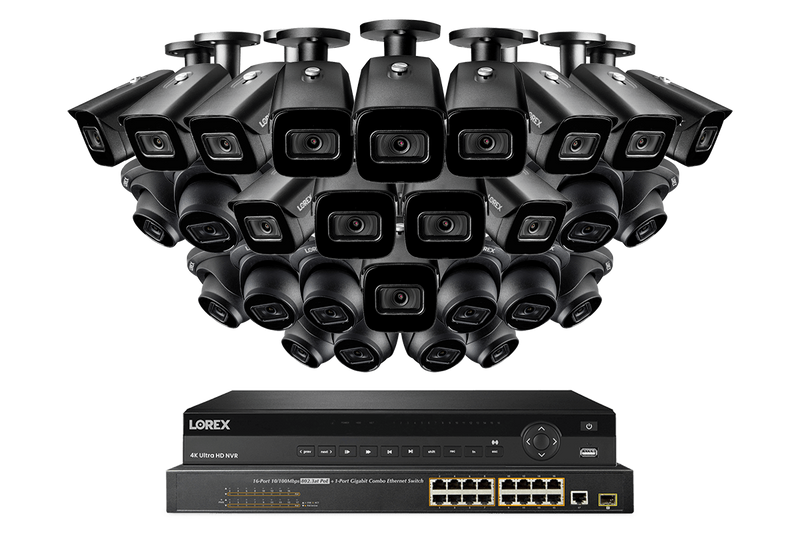 32-Channel 4K Nocturnal NVR System with Fourteen Audio Domes and Fourteen Audio Bullet Smart IP Cameras