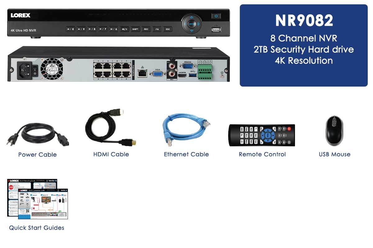 4K Ultra HD 8 Channel Security NVR, 2TB Hard Drive, POE, Records 4K (4 x 1080p) at 30FPS with Audio Recording