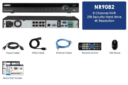 4K Ultra HD 8 Channel Security NVR, 2TB Hard Drive, POE, Records 4K (4 x 1080p) at 30FPS with Audio Recording