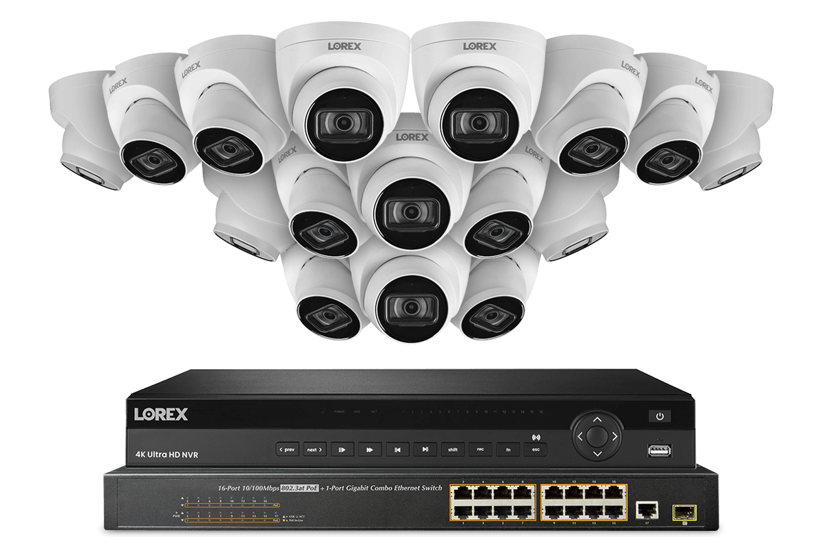 32-Channel NVR System with 4K (8MP) IP Dome Cameras with Listen-In Audio