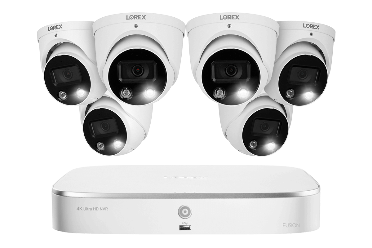 Lorex Fusion 4K 16-Channel (8 Wired + 8 Wi-Fi) 2TB NVR System with Dome Cameras Featuring Smart Deterrence and 2-Way Audio