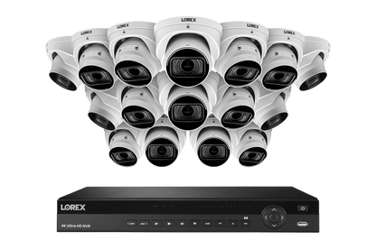 Lorex 4K (16 Camera Capable) 4TB Wired NVR System with Nocturnal 3 Smart IP Dome Cameras with Listen-in Audio and Motorized Varifocal Lenses - White 16