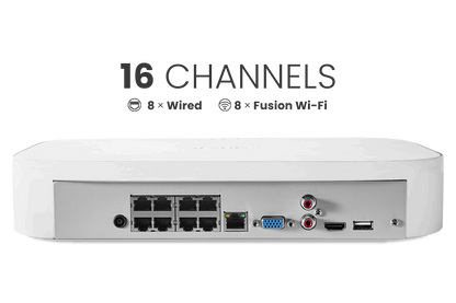Lorex Fusion 4K 16 Camera Capable (8 Wired + 8 Fusion Wi-Fi) 2TB Wired NVR System with 4 Bullet Cameras Featuring Smart Security Lighting