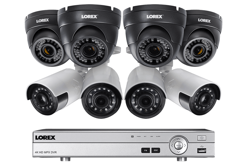 1080p HD Outdoor Security System with 4 Ultra Wide Lens Cameras and 4 Vandal proof 3x Zoom Cameras, 150ft Night Vision