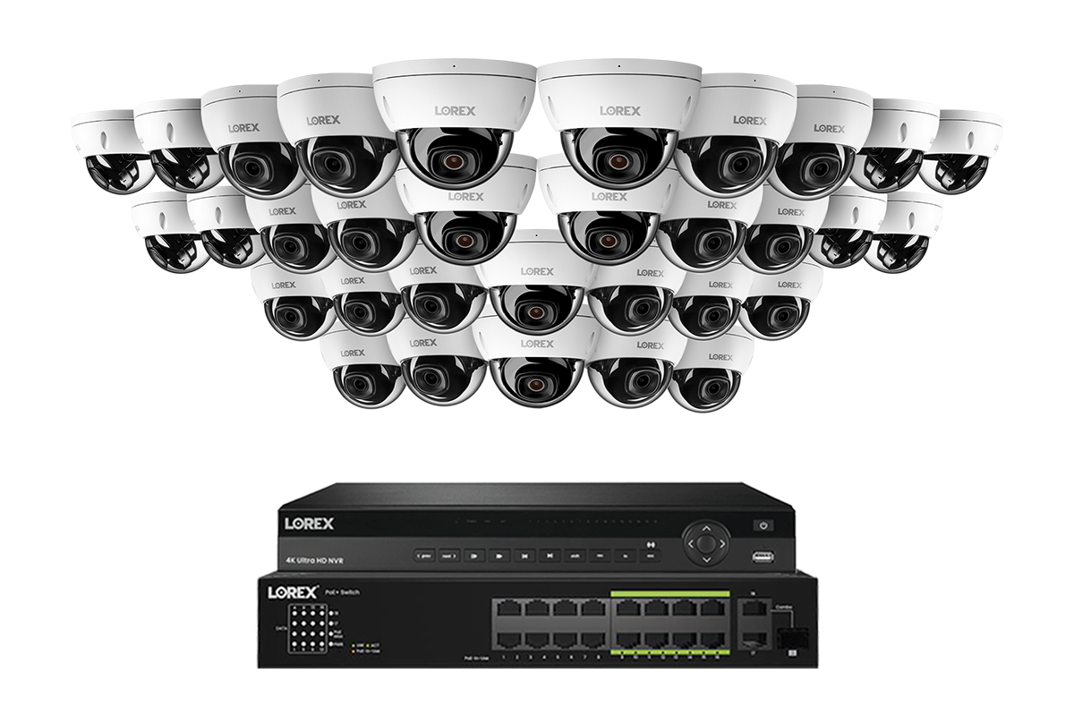 Lorex Pro  Series 4K 32 Camera Capable Wired NVR System with 8MP (4K) A10 IP Dome Cameras - White 32