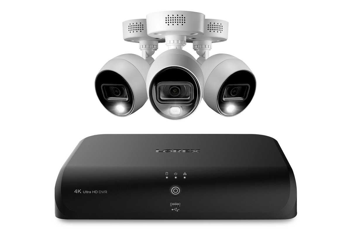 Lorex 4K (8 Camera Capable) 2TB Wired DVR System with 3 Active Deterrence Bullet Cameras
