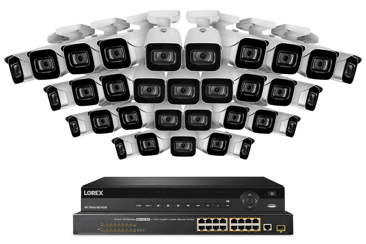 32-Channel NVR System with Thirty-Two 4K (8MP) IP Cameras