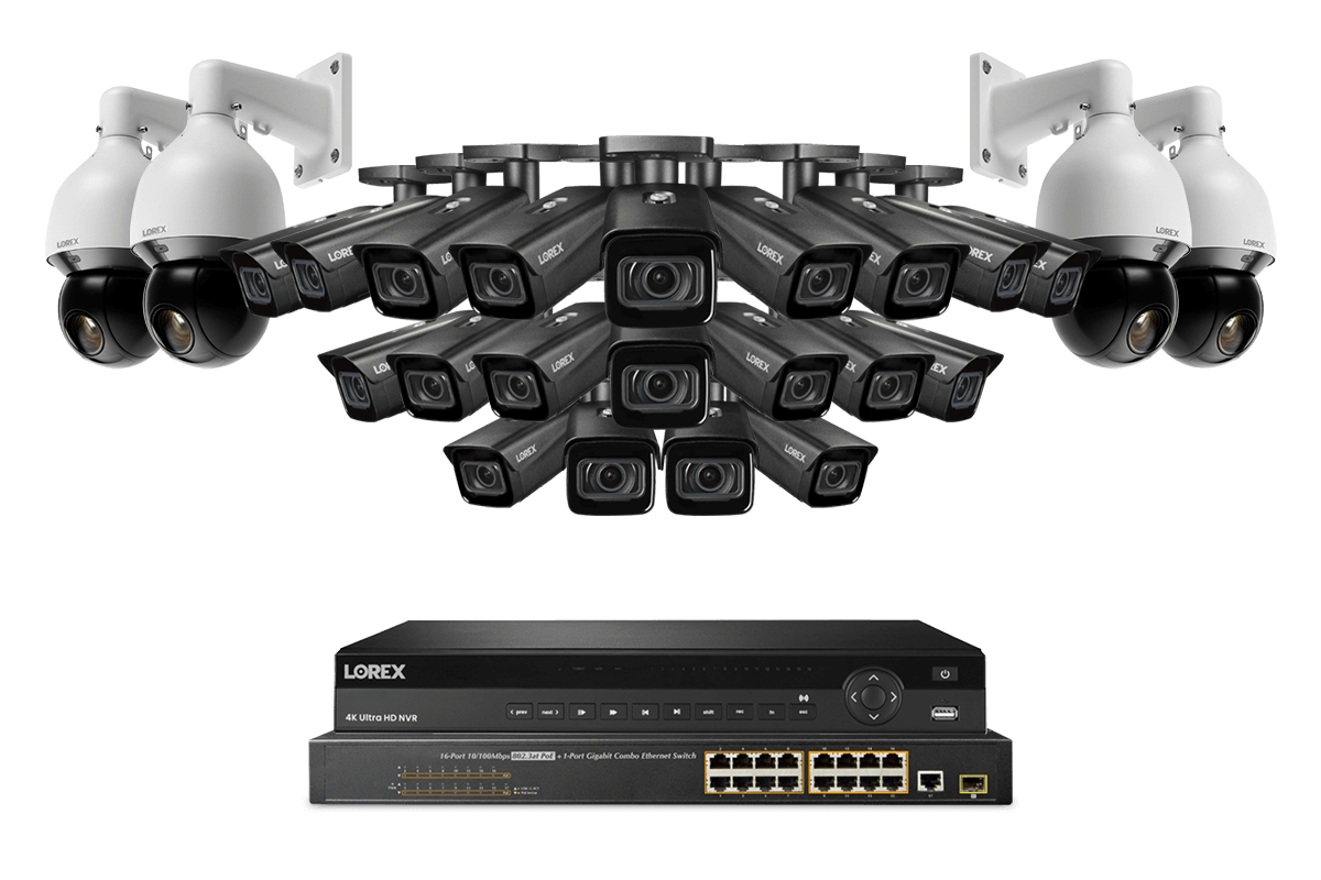 Lorex Nocturnal 4 4K (32 Camera Capable) 8TB NVR System with 20 Smart IP Bullet Cameras and 4 Pan Tilt Zoom IP Cameras - Black