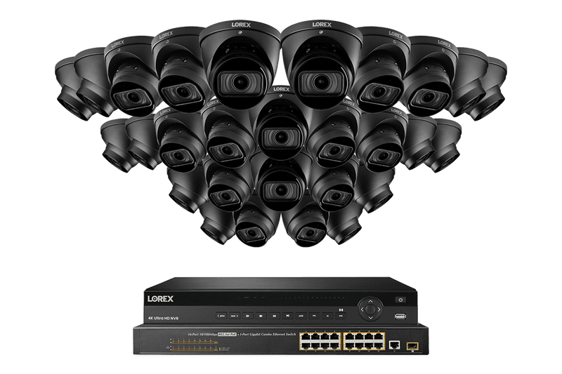 32-Channel Nocturnal NVR System with Twenty-Eight 4K (8MP) Smart IP Optical Zoom Dome Security Cameras with Real-Time 30FPS Recording and Listen-in Audio
