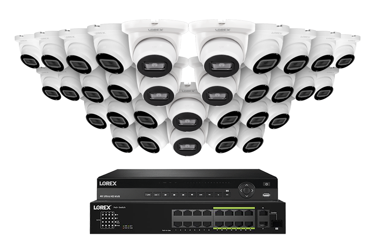 Lorex Pro Series 4K 32 Camera Capable Wired NVR System with 4MP (2K) A4 IP Turret Cameras - White 32