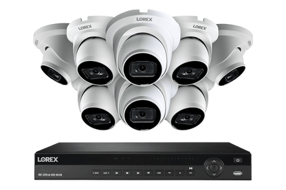 16-Channel Nocturnal NVR System with Eight 4K (8MP) Smart IP White Dome Security Cameras with Real-Time 30FPS Recording and Listen-in Audio