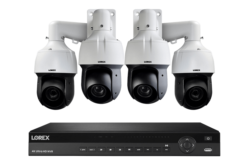 16-Channel NVR System with Four 2K PTZ Cameras featuring 12x Optical Zooms