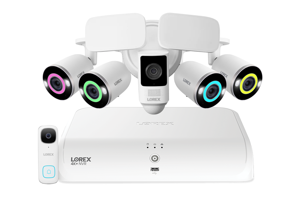 Lorex Fusion 4K 16 Camera Capable (8 Wired + 8 Fusion Wi-Fi) 2TB NVR System with Four H16 IP Bullet Cameras, One 2K Battery Operated Doorbell, and One 2K Floodlight