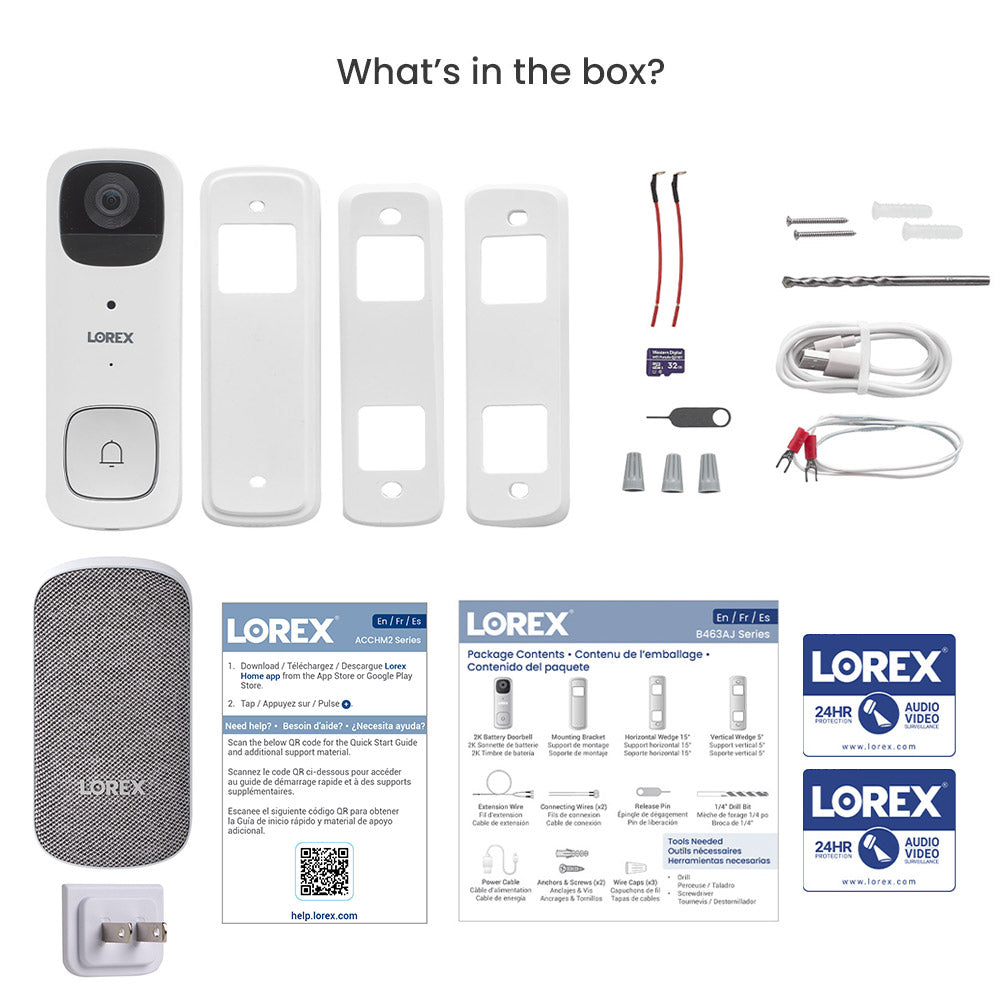 Lorex 2K Battery Video Doorbell with Wi-Fi Chimebox